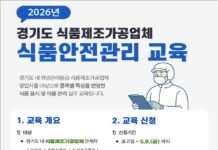 경기도, 도내 식품제조·가공업체 대상 위생관리교육 참여자 모집