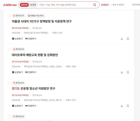 경기도여성가족재단 연구물, 국내 대표 온라인 학술플랫폼에서 2년간 2만여건 다운로드 됐다